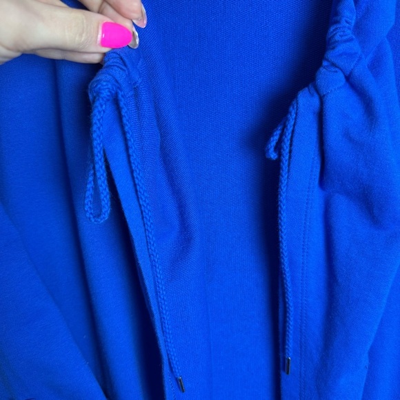 Kim Rogers Women’s Royal Blue Drawstring Collar Cardigan Roll Tab Sleeve size L - Picture 9 of 11